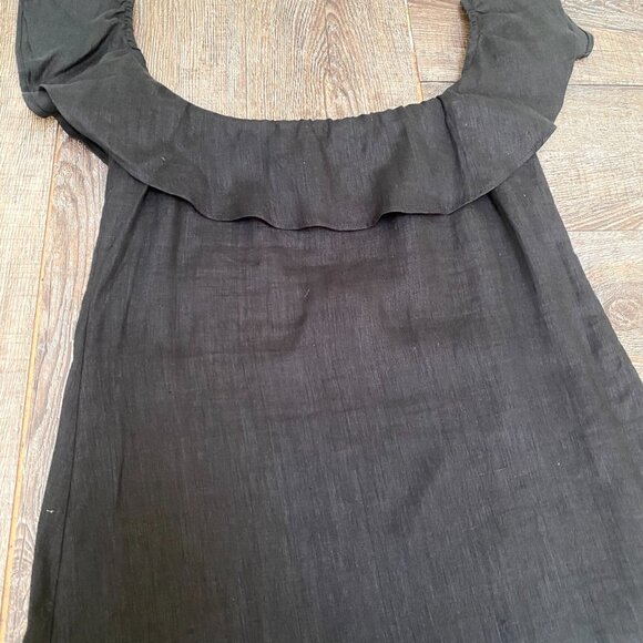 REFORMATION Amethyst 100% Linen Midi Dress XL Black Ruffle Off Shoulder Lagom - Picture 9 of 12